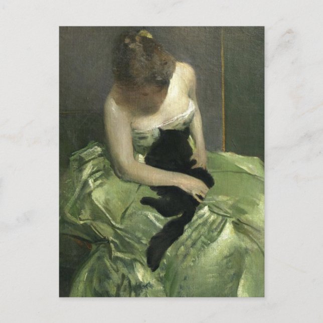 Black Cat på Grönt Gown Vykort (Framsida)