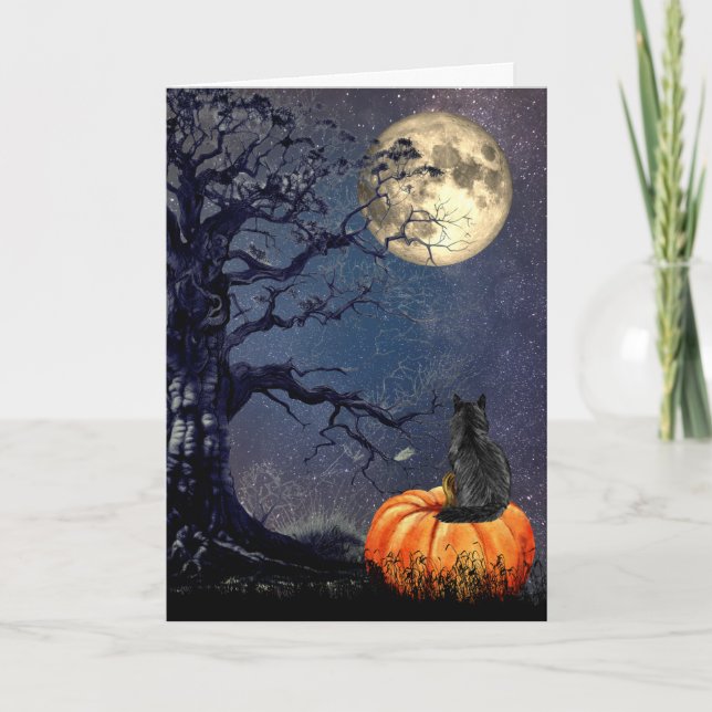 Black Cat på Halloween Natt Kort (Framsida)