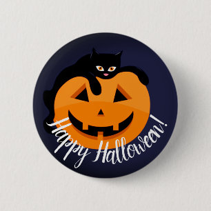 Black Cat på Måne Halloween Knapp