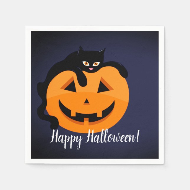 Black Cat på Måne Halloween Pappersservett (Framsidan)