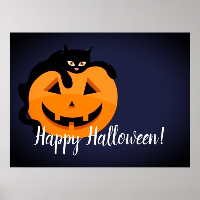 Black Cat på Måne Halloween Poster (Framsidan)