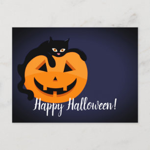 Black Cat på Måne Halloween Vykort