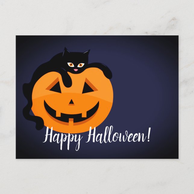 Black Cat på Måne Halloween Vykort (Framsida)