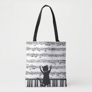 Black Cat på Piano Nycklar Tygkasse