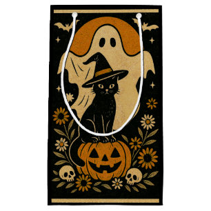 Black Cat på Pumpkin Halloween Gift Bag - Spooky