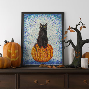 Black Cat på Pumpkin Halloween Poster