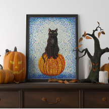 Black Cat på Pumpkin Halloween Poster