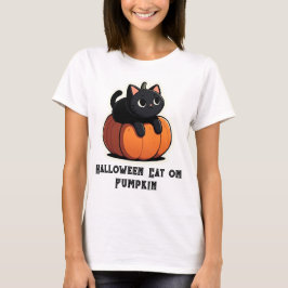 Black Cat på Pumpkin T Shirt