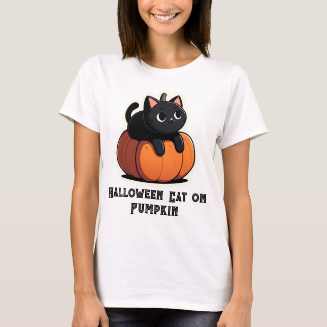 Black Cat på Pumpkin T Shirt (Framsida)