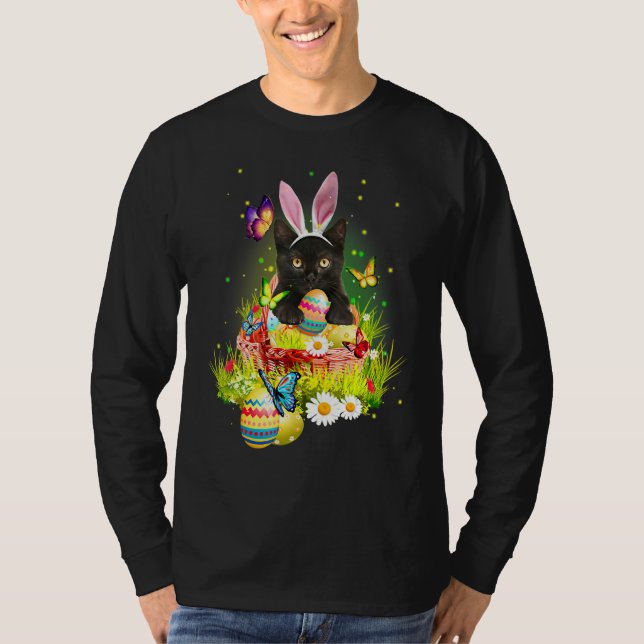 Black Cat Påsk Day Bunny Eggs Costume Manar Kvinno T Shirt (Framsida)