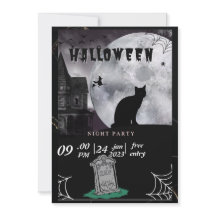 Black Cat Pastel Halloween witches Party Invit