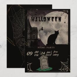 Black Cat Pastel Halloween witches Party Invit Julkort