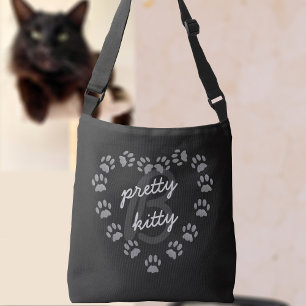 Black Cat Paw Print Heart Monogram Crossbody Bag Axelväska