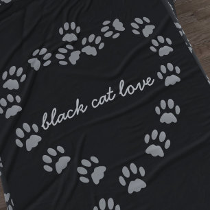 Black Cat Paw Skriv ut Heart Stor Fleece Blanket