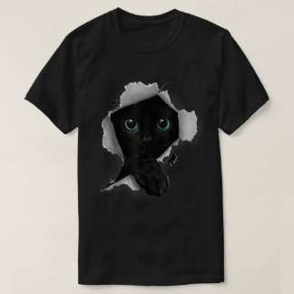 Black Cat Peek Through Design T Shirt