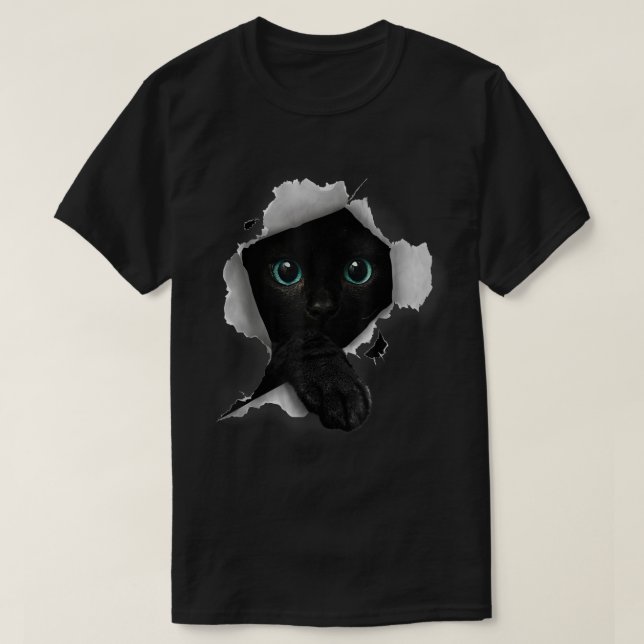 Black Cat Peek Through Design T Shirt (Design framsida)