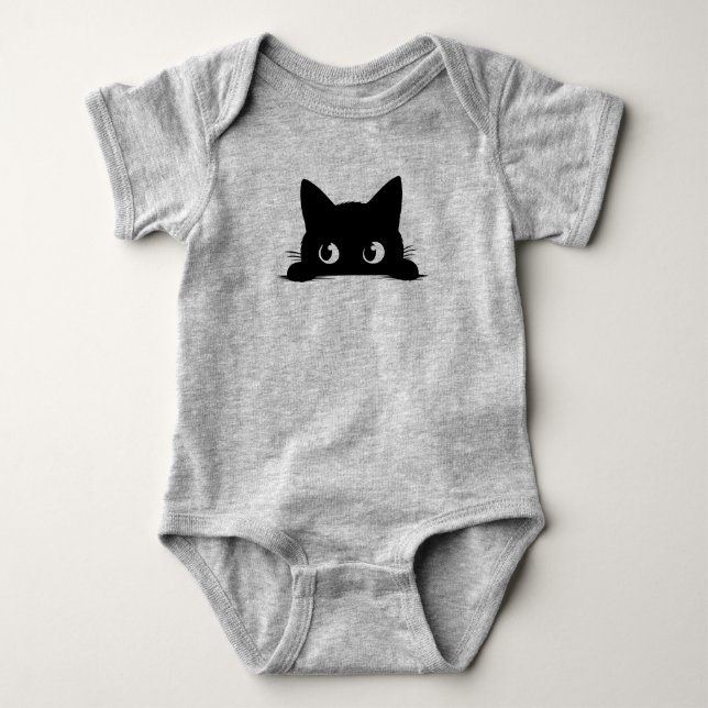 Black Cat Peeking Cute Halloween-höstkatt T Shirt (Framsida)