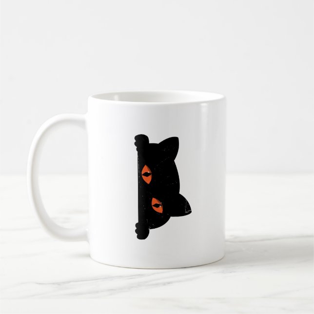Black Cat Peeking Kaffemugg (Vänster)