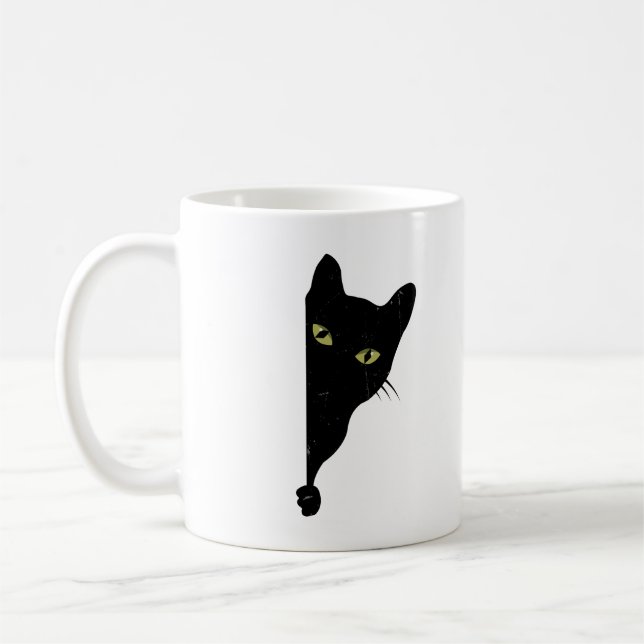 Black Cat Peeking Kaffemugg (Vänster)