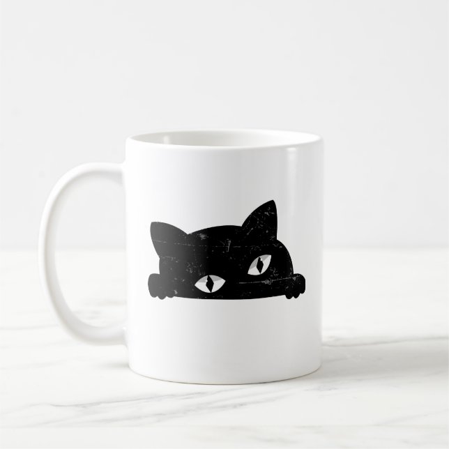 Black Cat Peeking Kaffemugg (Vänster)