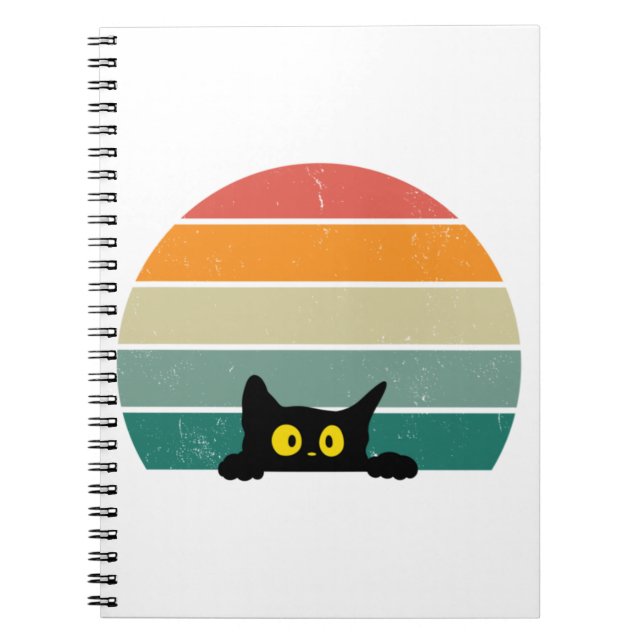 Black Cat Peeking Sunset Vintage 4 Anteckningsbok (Framsidan)
