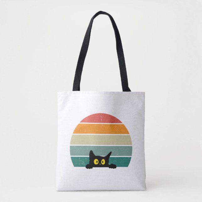 Black Cat Peeking Sunset Vintage 4 Tygkasse (Framsida)