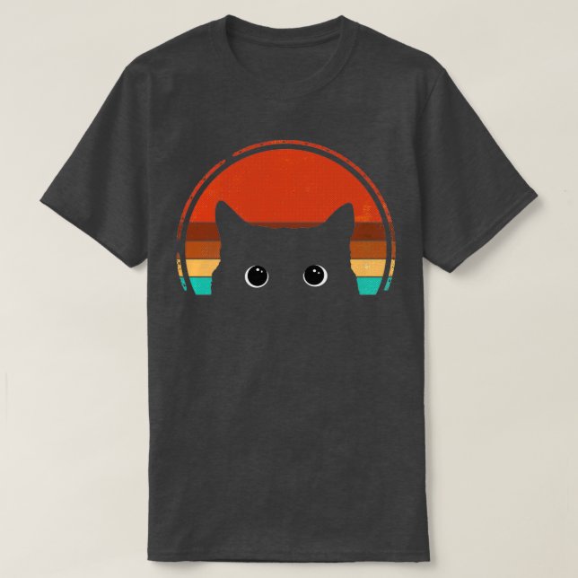 Black Cat Peeking Sunset Vintage T Shirt (Design framsida)