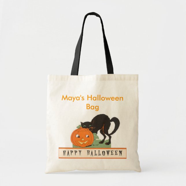 Black Cat Personlig Halloween Ba Tygkasse (Framsidan)
