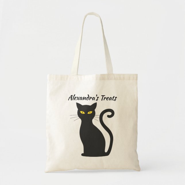Black Cat Personlig Halloween Treat Bag Tygkasse (Framsidan)