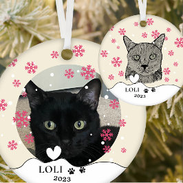 Black Cat Personlig Hand Teckning Julgransprydnad Keramik