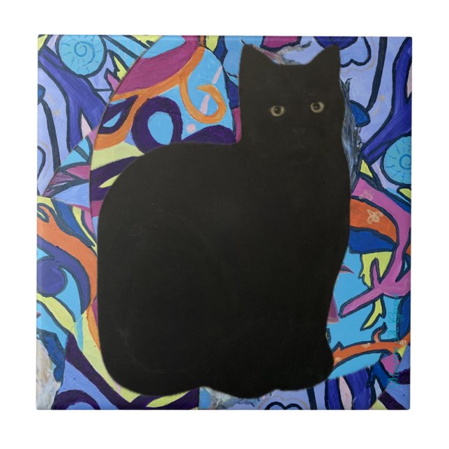 Black Cat Pet Vibe Maureen Girard Psychedelic Kakelplatta (Framsidan)