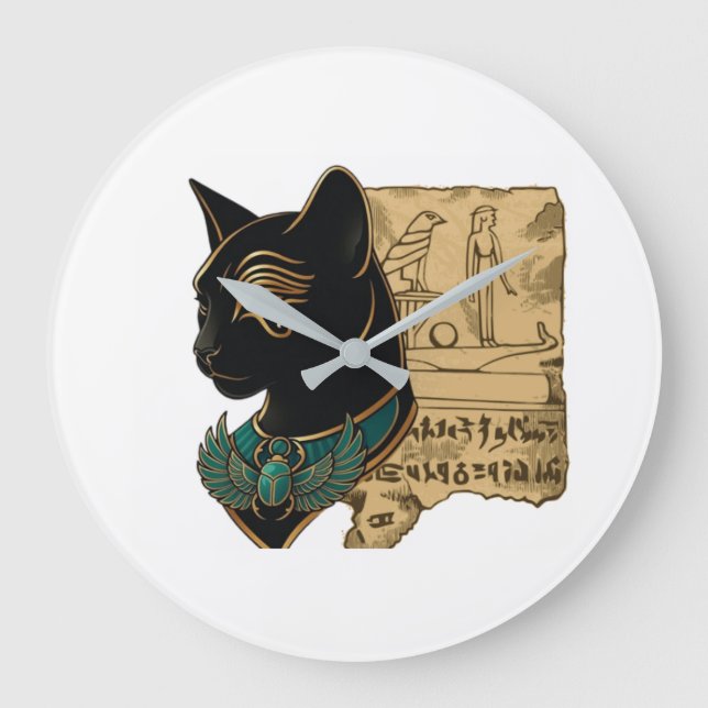 Black Cat Pharaoh Design Stor Klocka (Framsida)