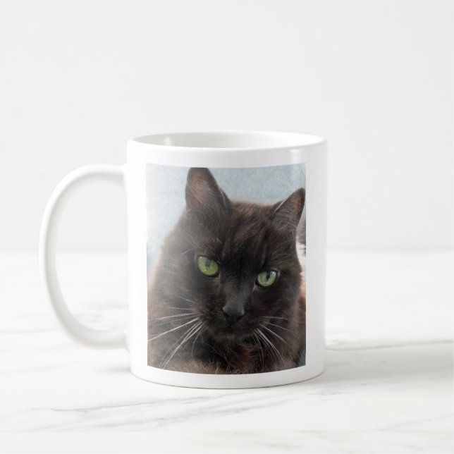 Black Cat Photo Personlig Namn Kaffemugg (Vänster)