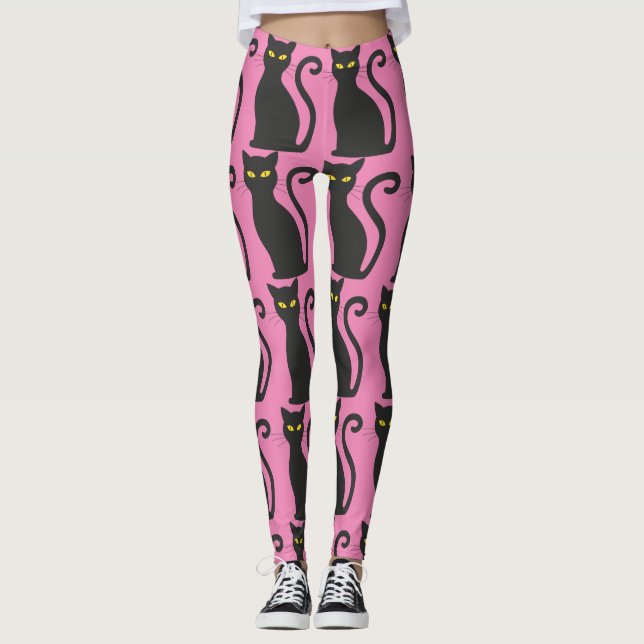 BLACK CAT PINK YOGA PANTS LEGGINGS (Framsida)