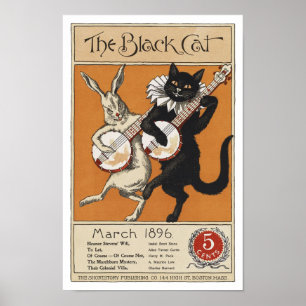 Black cat play Banjo, okänd artist Poster