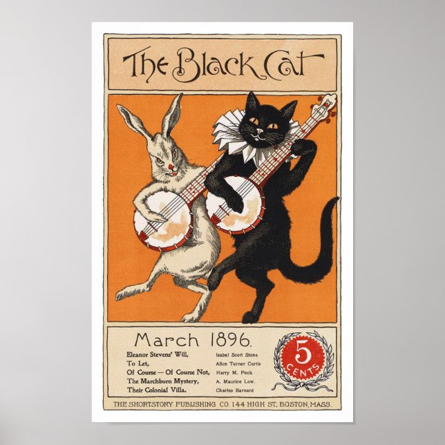 Black cat play Banjo, okänd artist Poster (Framsidan)