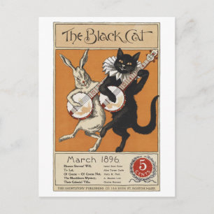 Black cat play Banjo, okänd artist Vykort