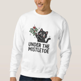 Black Cat Playing Mistletoe Festive Cartoon Lång Ärmad Tröja