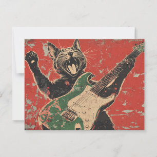 BLACK CAT PLAYY GUITAR POSTCARD VYKORT