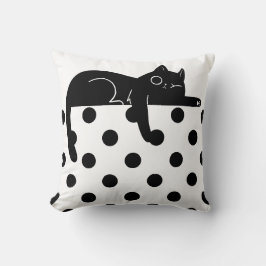 Black cat polka dot Throw Pillow Kudde