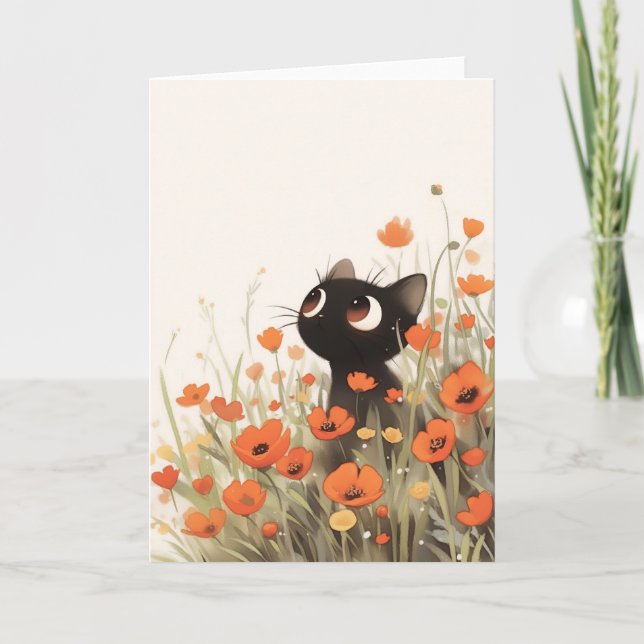 Black Cat Poppy Meadow Kort (Framsida)