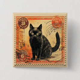 Black Cat Postage Frimärke A Knapp