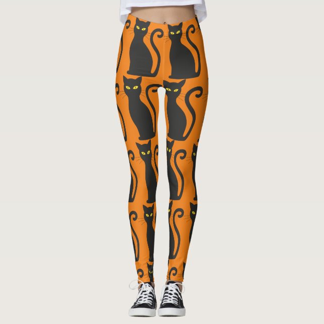 BLACK CAT PRINT-hösten YOGA BYXOR (Framsida)