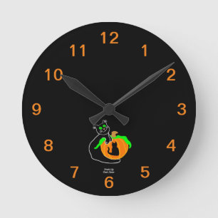 Black Cat Pumpkin Acrylic Wall Clock Rund Klocka