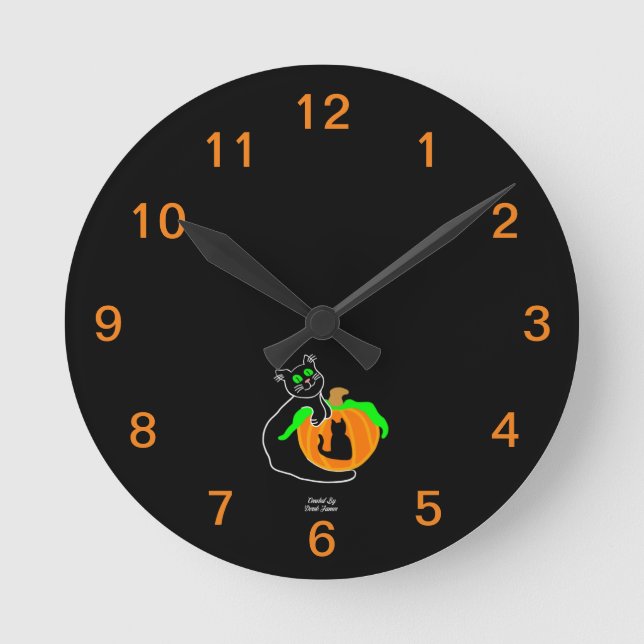 Black Cat Pumpkin Acrylic Wall Clock Rund Klocka (Framsida)