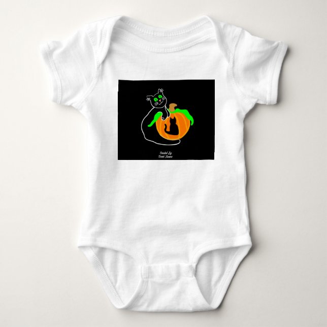 Black Cat Pumpkin Baby Jersey Bodykostym T Shirt (Framsida)