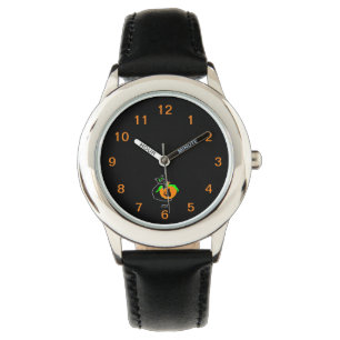 Black Cat Pumpkin Barn Black Leather Strap Watch Armbandsur
