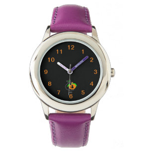 Black Cat Pumpkin Barn Lila Leather Strap Watch Armbandsur