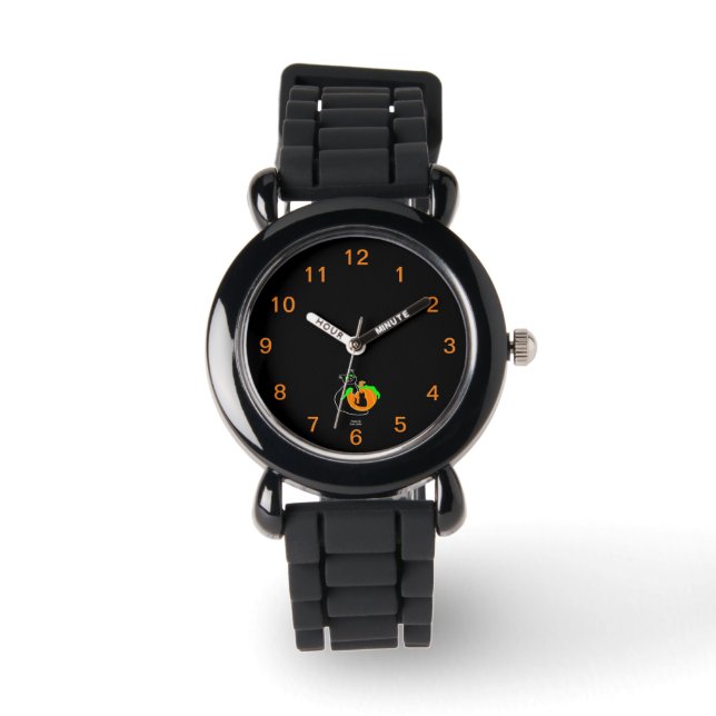 Black Cat Pumpkin Barn Silver Glitter Strap Watch Armbandsur (Framsida)