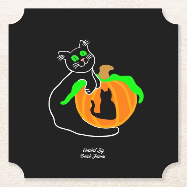Black Cat Pumpkin Biljett Papper Underlägg (Framsida)